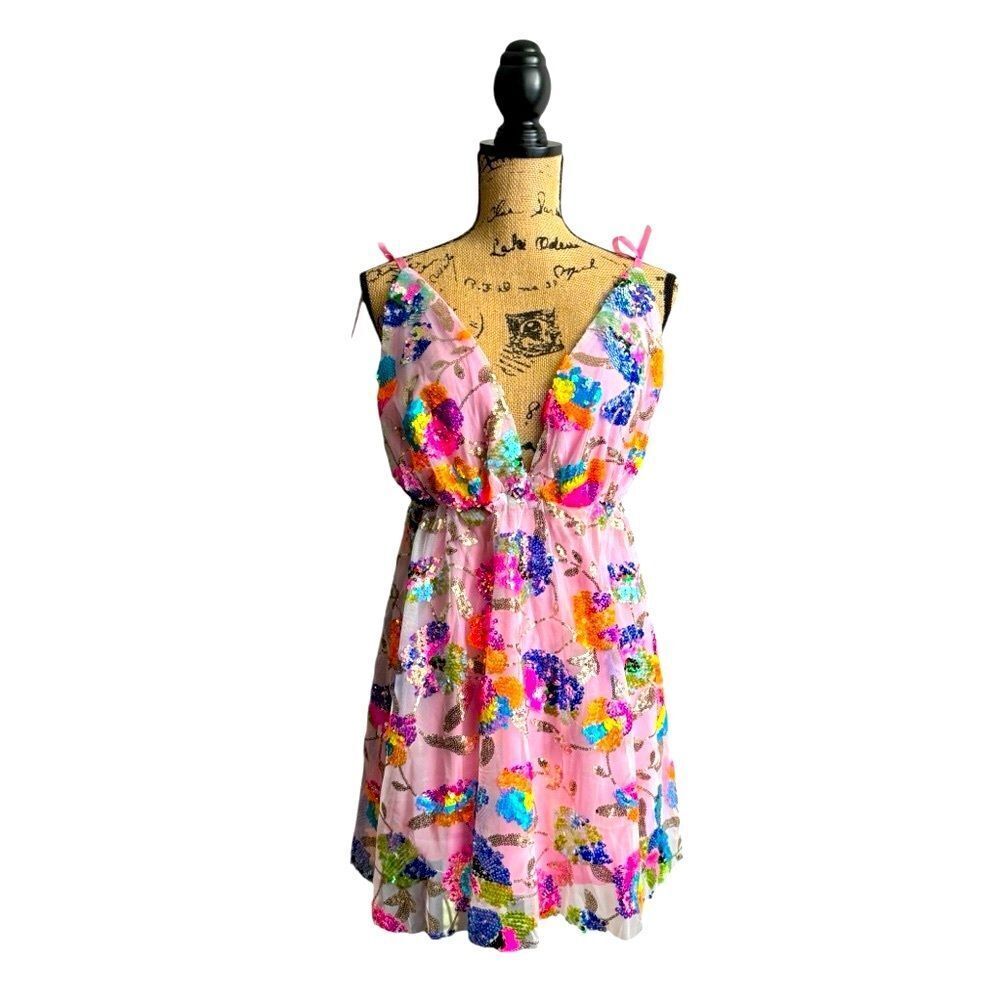 Garden of Eden Inspired Sequin Backless Mini Dress Size Large NWOT  5 0448 - Picture 11 of 12